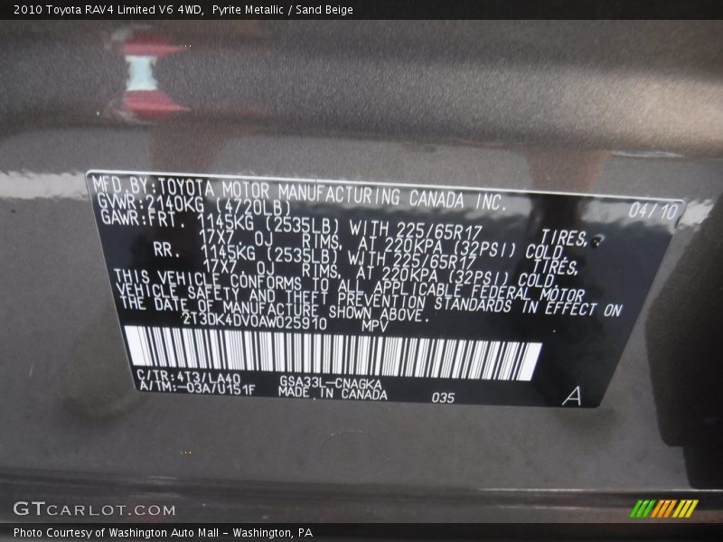 Pyrite Metallic / Sand Beige 2010 Toyota RAV4 Limited V6 4WD