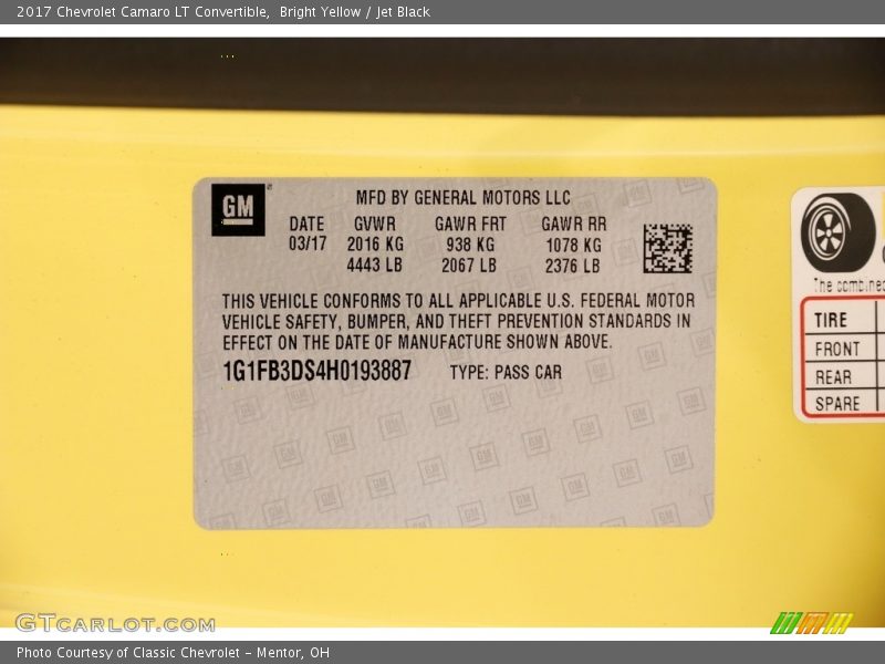Bright Yellow / Jet Black 2017 Chevrolet Camaro LT Convertible