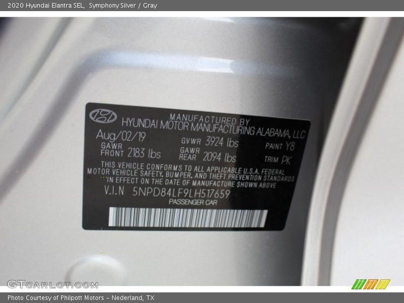 Symphony Silver / Gray 2020 Hyundai Elantra SEL