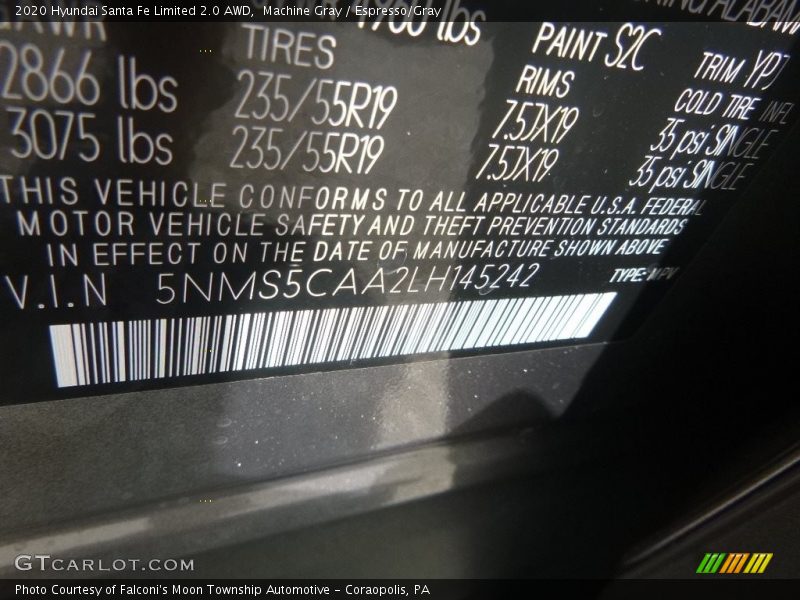 2020 Santa Fe Limited 2.0 AWD Machine Gray Color Code S2C