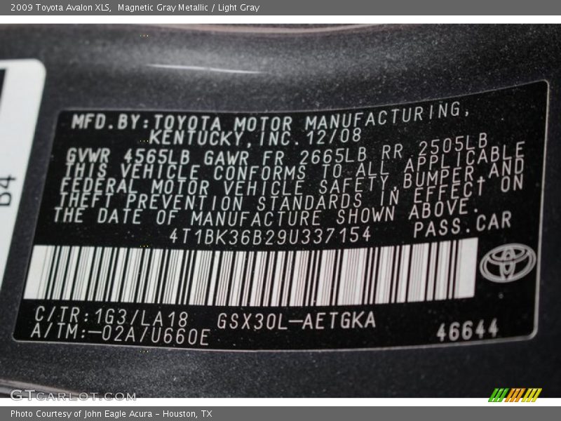 Magnetic Gray Metallic / Light Gray 2009 Toyota Avalon XLS