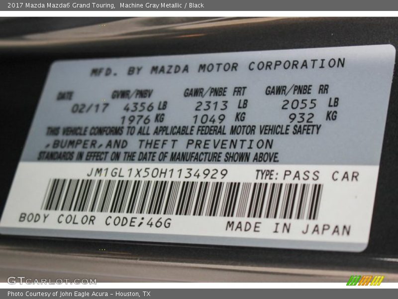 Machine Gray Metallic / Black 2017 Mazda Mazda6 Grand Touring