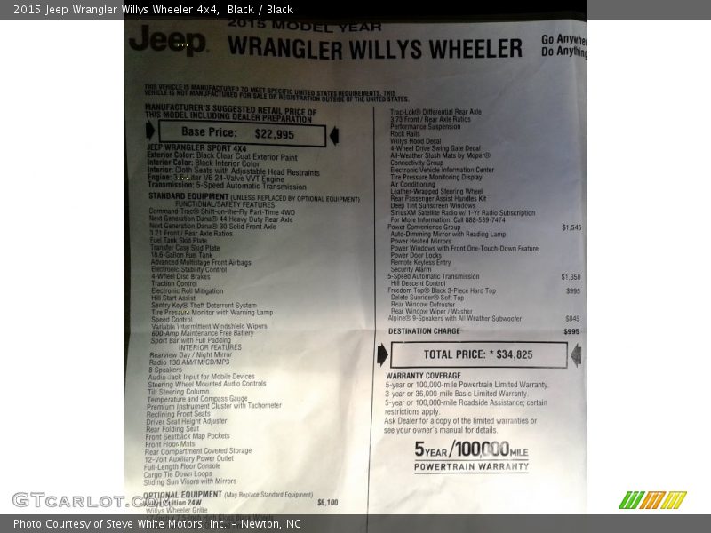 Black / Black 2015 Jeep Wrangler Willys Wheeler 4x4