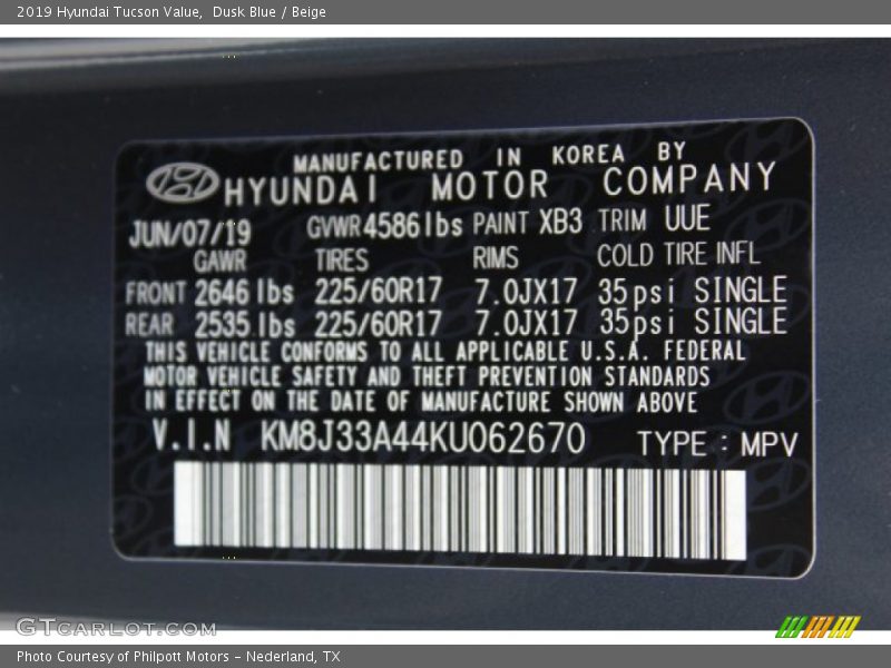 Dusk Blue / Beige 2019 Hyundai Tucson Value