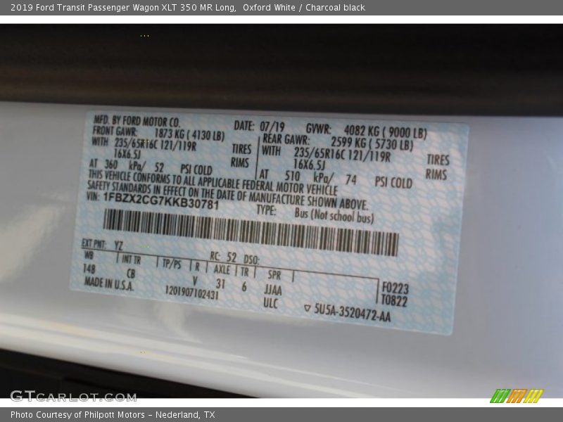 2019 Transit Passenger Wagon XLT 350 MR Long Oxford White Color Code YZ