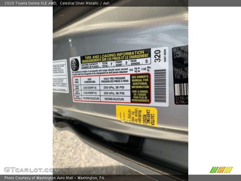 Celestial Silver Metallic / Ash 2020 Toyota Sienna XLE AWD