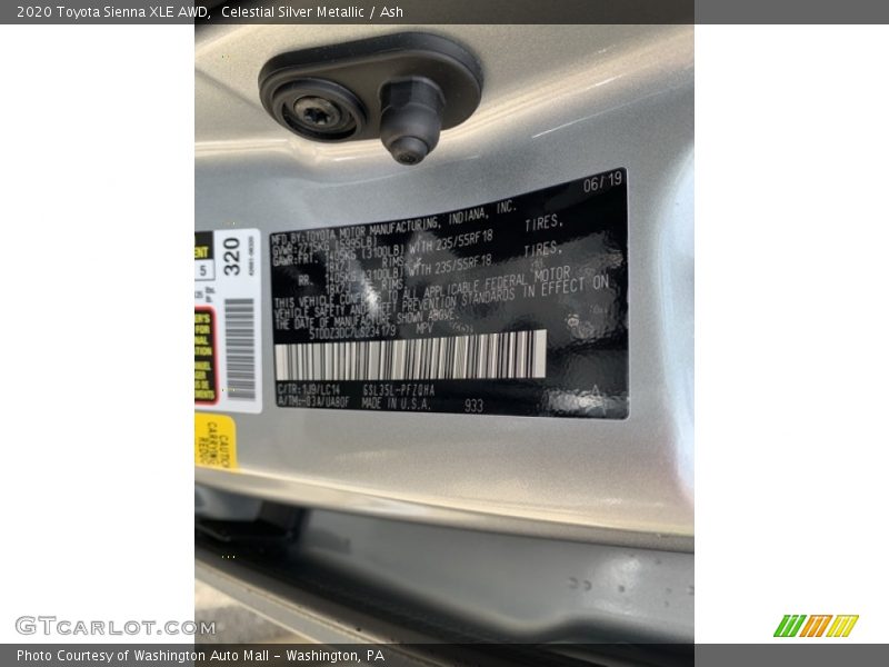 Celestial Silver Metallic / Ash 2020 Toyota Sienna XLE AWD