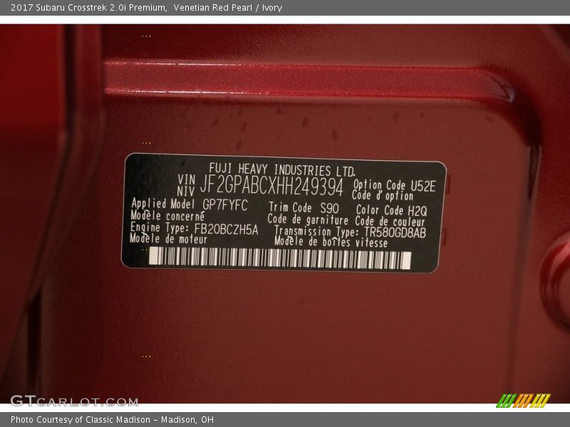 Venetian Red Pearl / Ivory 2017 Subaru Crosstrek 2.0i Premium