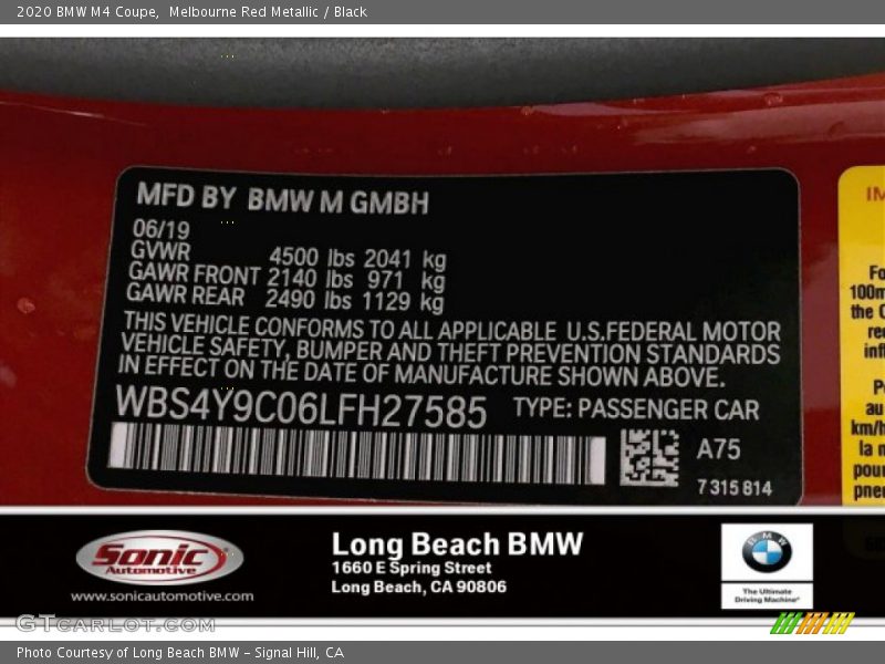Melbourne Red Metallic / Black 2020 BMW M4 Coupe