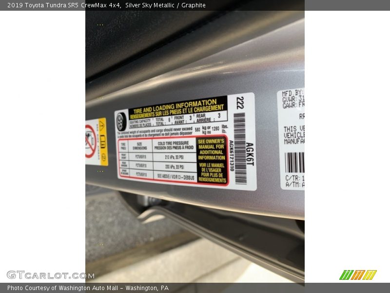 Silver Sky Metallic / Graphite 2019 Toyota Tundra SR5 CrewMax 4x4