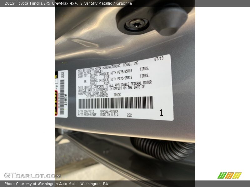 Silver Sky Metallic / Graphite 2019 Toyota Tundra SR5 CrewMax 4x4