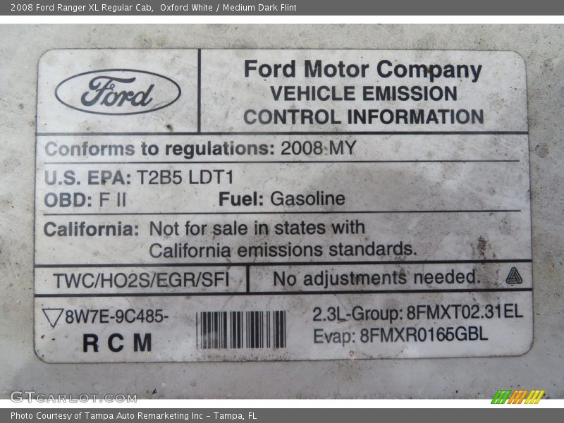 Oxford White / Medium Dark Flint 2008 Ford Ranger XL Regular Cab