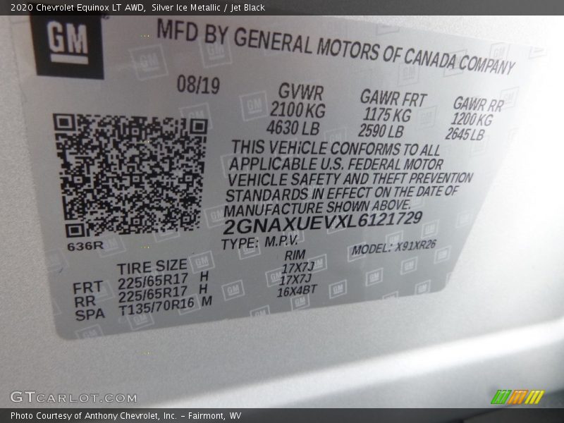 Silver Ice Metallic / Jet Black 2020 Chevrolet Equinox LT AWD