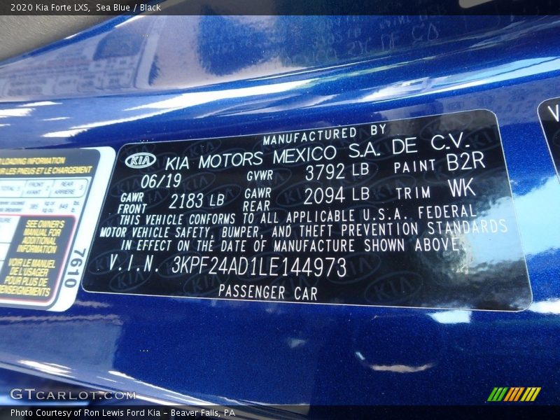 2020 Forte LXS Sea Blue Color Code B2R