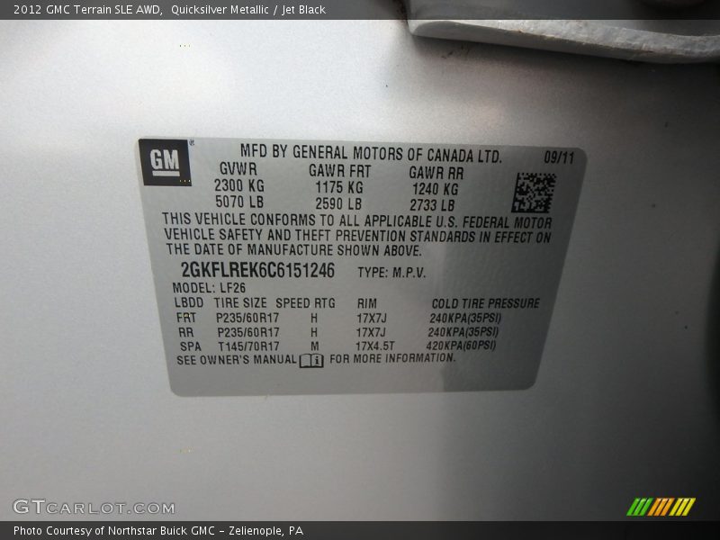 Quicksilver Metallic / Jet Black 2012 GMC Terrain SLE AWD