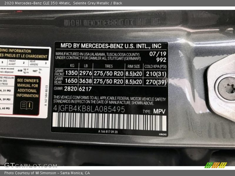 Selenite Grey Metallic / Black 2020 Mercedes-Benz GLE 350 4Matic