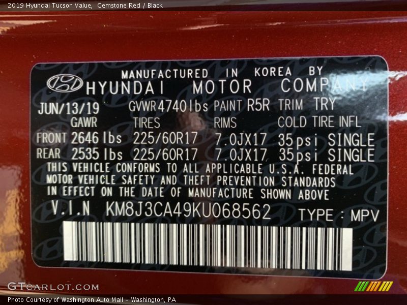 Gemstone Red / Black 2019 Hyundai Tucson Value