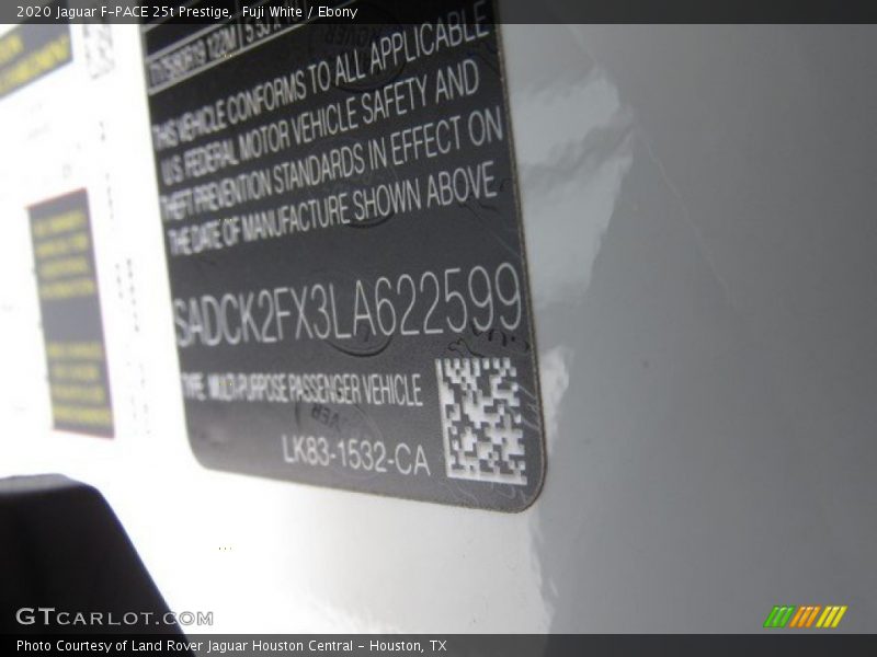 Fuji White / Ebony 2020 Jaguar F-PACE 25t Prestige