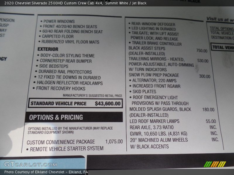 2020 Silverado 2500HD Custom Crew Cab 4x4 Window Sticker