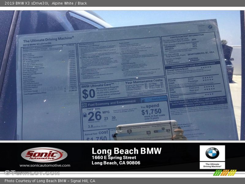 Alpine White / Black 2019 BMW X3 sDrive30i