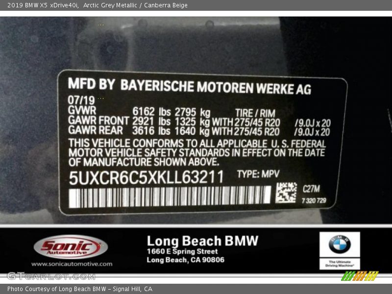 Arctic Grey Metallic / Canberra Beige 2019 BMW X5 xDrive40i