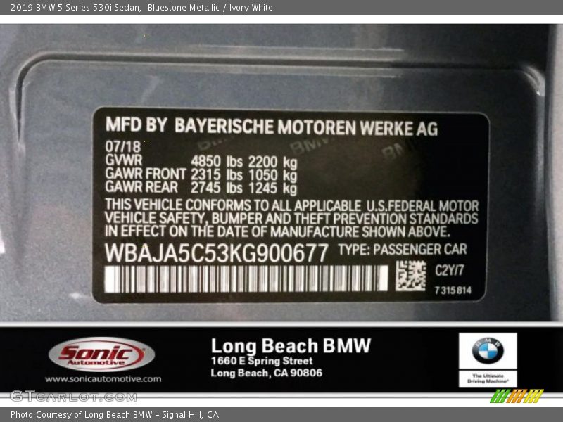 Bluestone Metallic / Ivory White 2019 BMW 5 Series 530i Sedan
