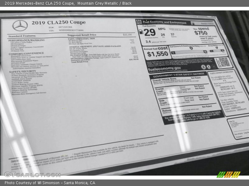 Mountain Grey Metallic / Black 2019 Mercedes-Benz CLA 250 Coupe