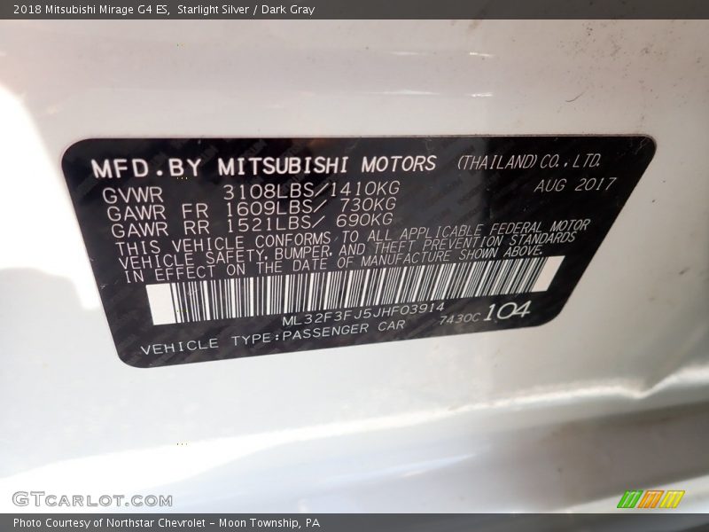 Starlight Silver / Dark Gray 2018 Mitsubishi Mirage G4 ES