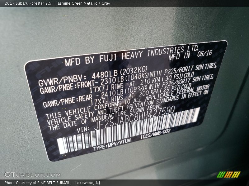 Jasmine Green Metallic / Gray 2017 Subaru Forester 2.5i