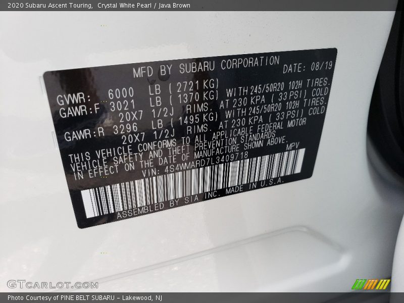 Crystal White Pearl / Java Brown 2020 Subaru Ascent Touring