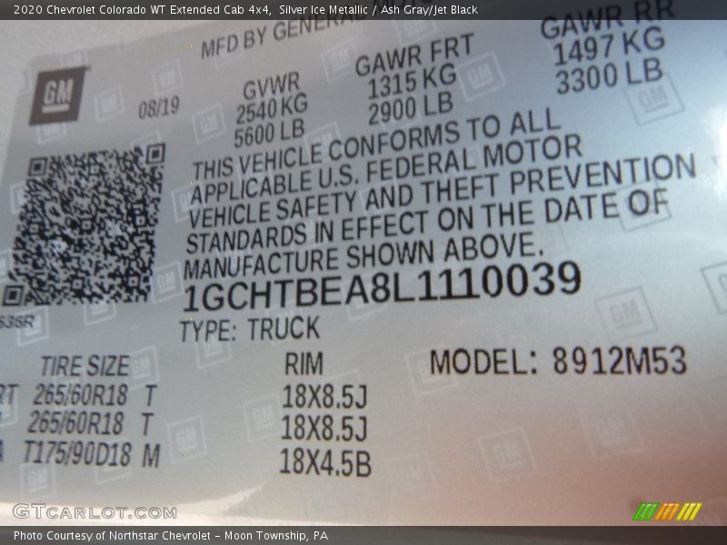 Silver Ice Metallic / Ash Gray/Jet Black 2020 Chevrolet Colorado WT Extended Cab 4x4