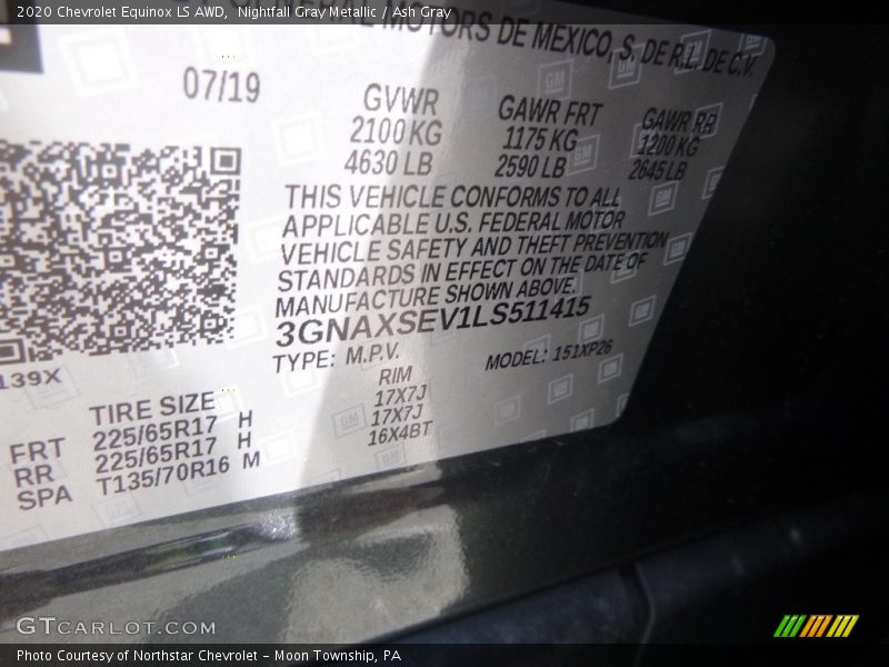 Nightfall Gray Metallic / Ash Gray 2020 Chevrolet Equinox LS AWD