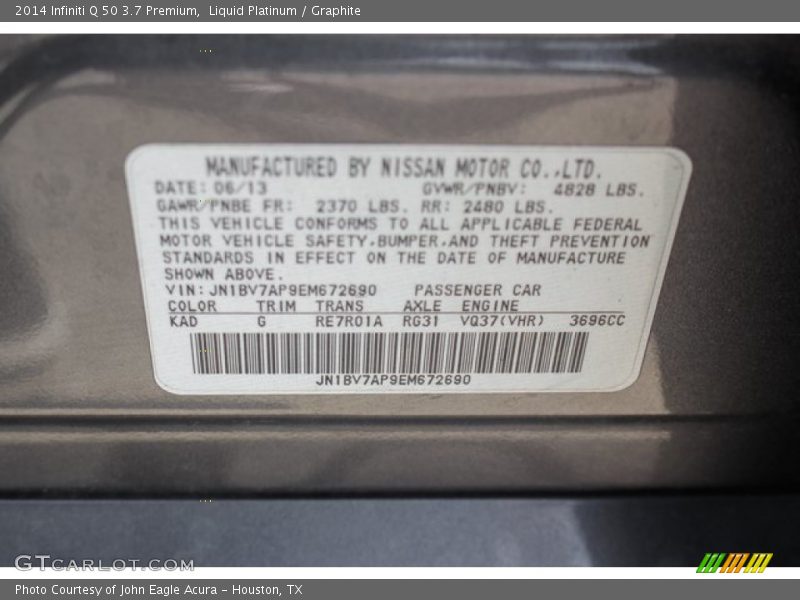 Liquid Platinum / Graphite 2014 Infiniti Q 50 3.7 Premium