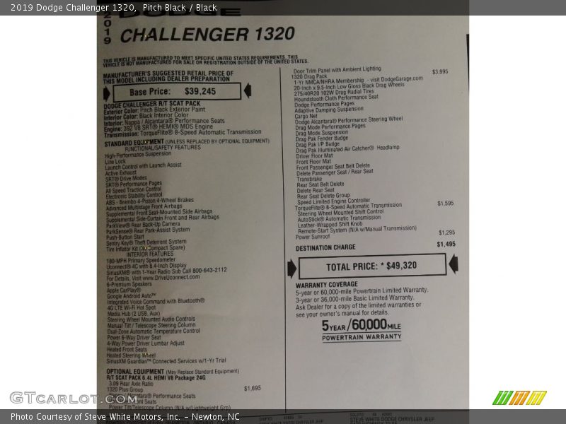 Pitch Black / Black 2019 Dodge Challenger 1320