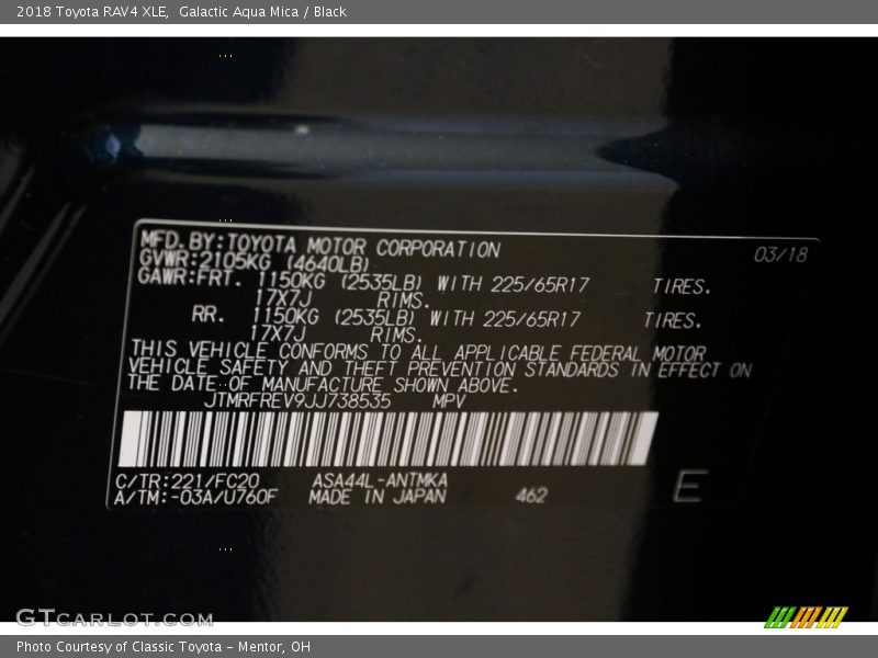Galactic Aqua Mica / Black 2018 Toyota RAV4 XLE