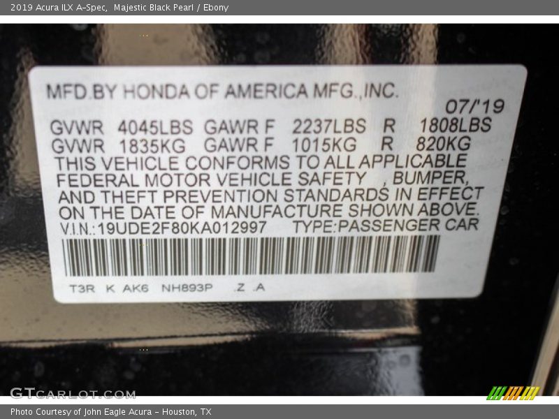 Majestic Black Pearl / Ebony 2019 Acura ILX A-Spec