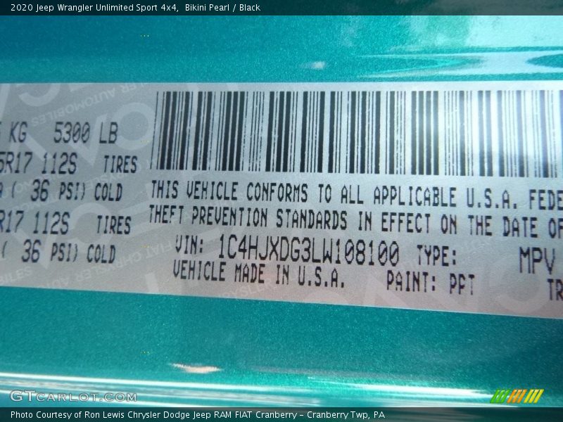 Bikini Pearl / Black 2020 Jeep Wrangler Unlimited Sport 4x4