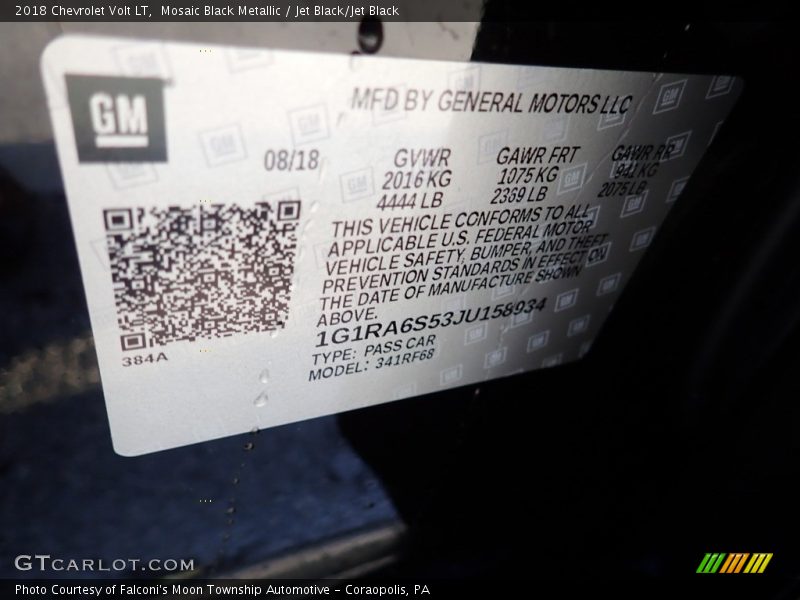 Mosaic Black Metallic / Jet Black/Jet Black 2018 Chevrolet Volt LT