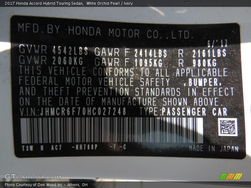 White Orchid Pearl / Ivory 2017 Honda Accord Hybrid Touring Sedan