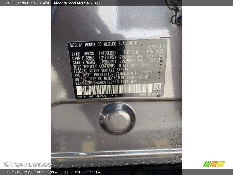 Modern Steel Metallic / Black 2019 Honda HR-V LX AWD