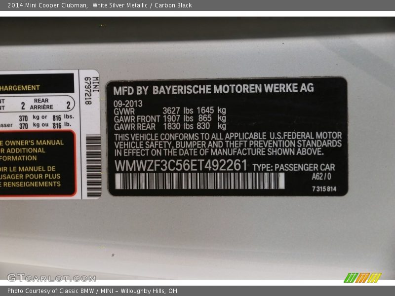 White Silver Metallic / Carbon Black 2014 Mini Cooper Clubman