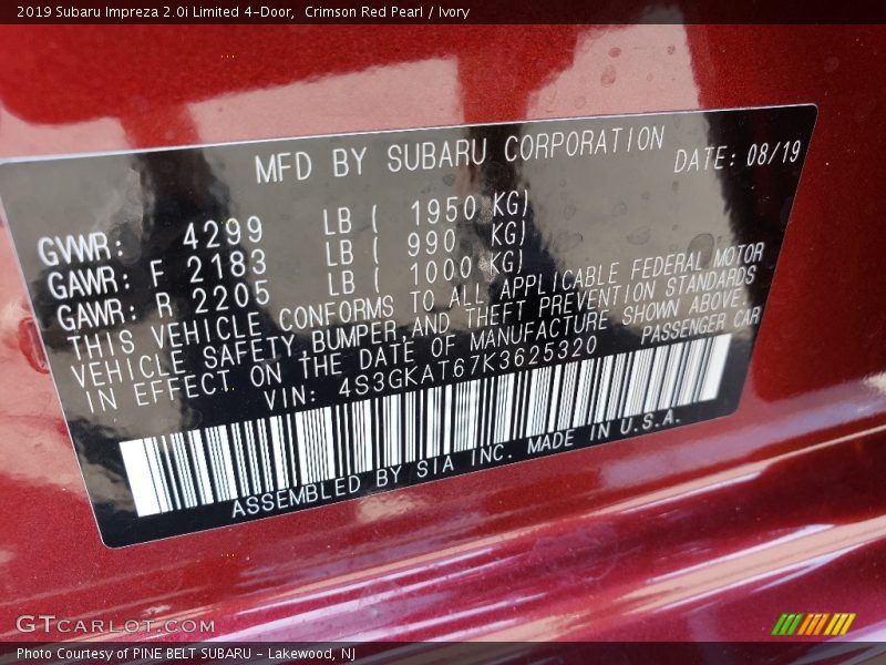 Crimson Red Pearl / Ivory 2019 Subaru Impreza 2.0i Limited 4-Door