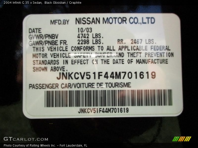 Black Obsidian / Graphite 2004 Infiniti G 35 x Sedan