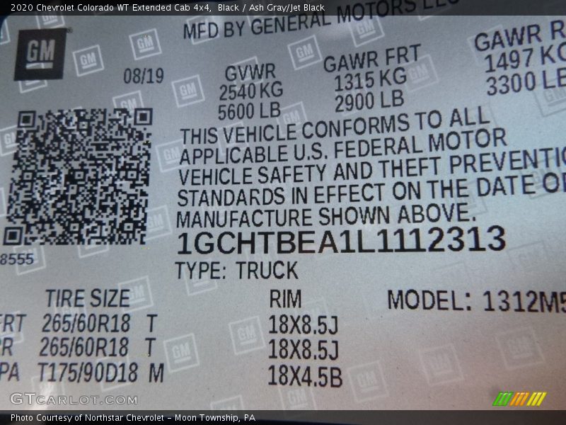 Black / Ash Gray/Jet Black 2020 Chevrolet Colorado WT Extended Cab 4x4