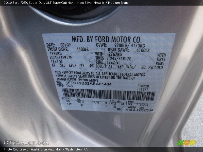 Ingot Silver Metallic / Medium Stone 2010 Ford F250 Super Duty XLT SuperCab 4x4