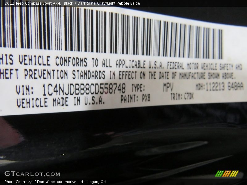 Black / Dark Slate Gray/Light Pebble Beige 2012 Jeep Compass Sport 4x4