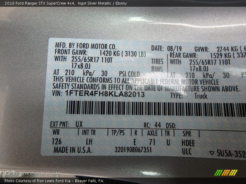 Ingot Silver Metallic / Ebony 2019 Ford Ranger STX SuperCrew 4x4