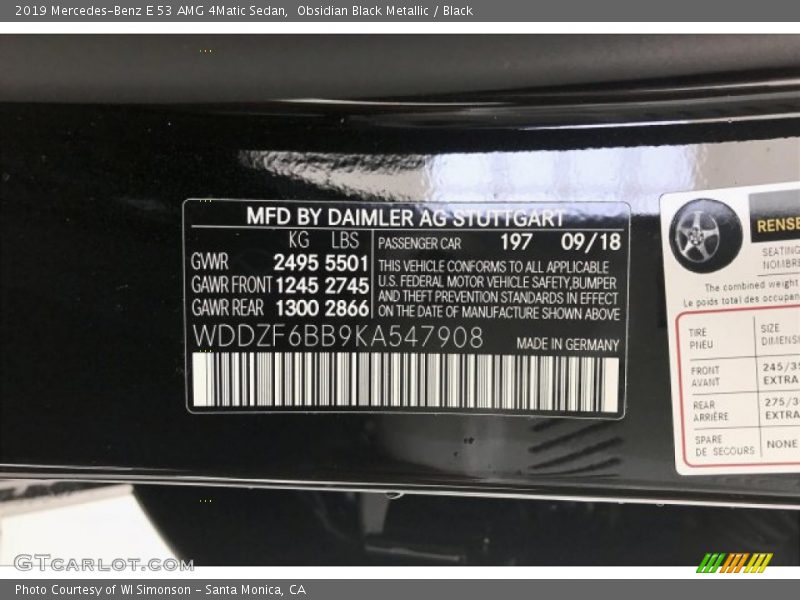 2019 E 53 AMG 4Matic Sedan Obsidian Black Metallic Color Code 197