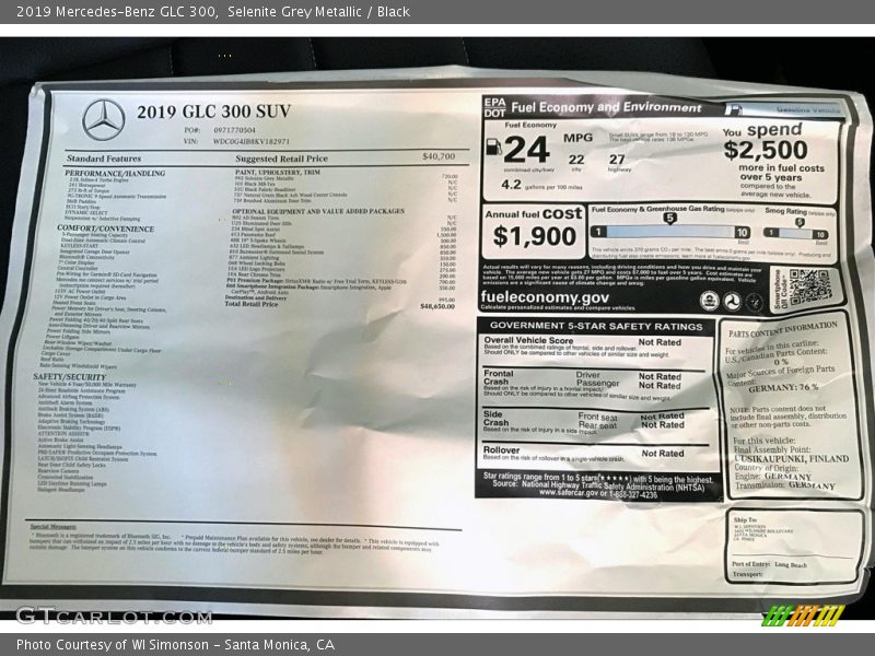 Selenite Grey Metallic / Black 2019 Mercedes-Benz GLC 300