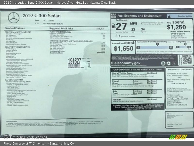 Mojave Silver Metallic / Magma Grey/Black 2019 Mercedes-Benz C 300 Sedan